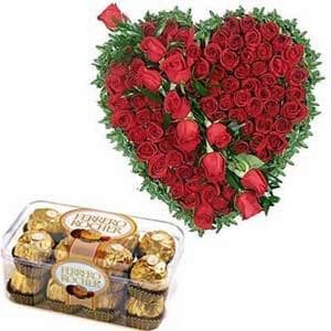 30 Red Roses Heart n Ferrero Rocher Chocolates